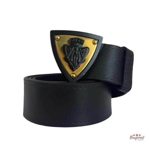 Authentic Gucci Black Leather Gold Hysteria Crest Buckle Belt Size 100/34 - Picture 1 of 13